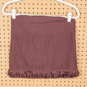 Express Brown Ribbed Knit Fringe Hem Crop Tube Top Size Small Bodycon Stretch